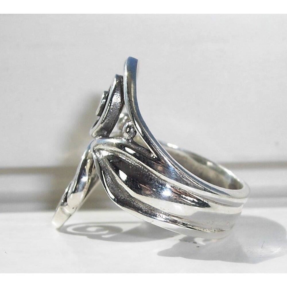925 STERLING SILVER Adjustable Swirls Statement Bypass Ring - Picture 7 of 10